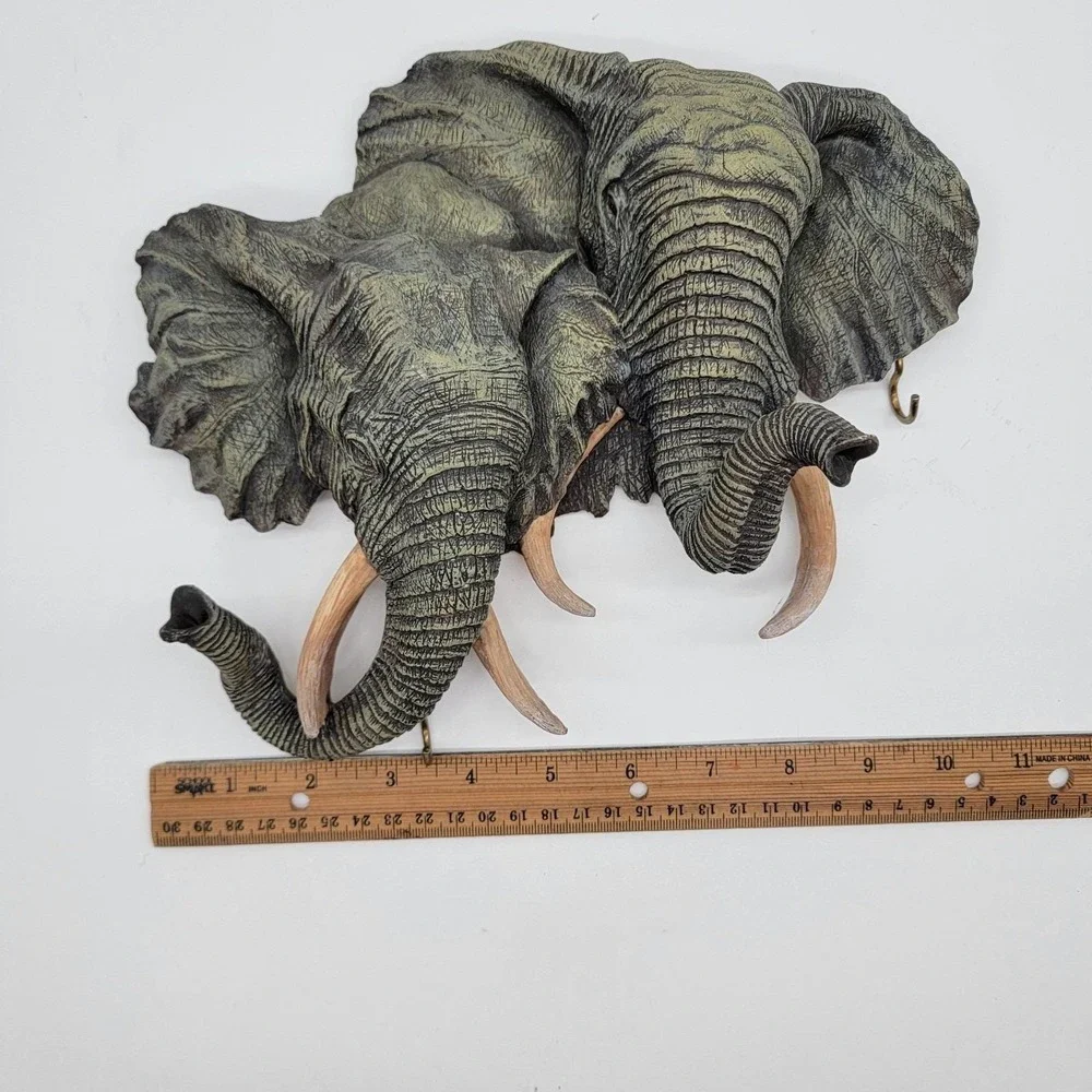 Elephant Head Wall Hanging Statue Key Hanger 3D Resin Life Like EUC